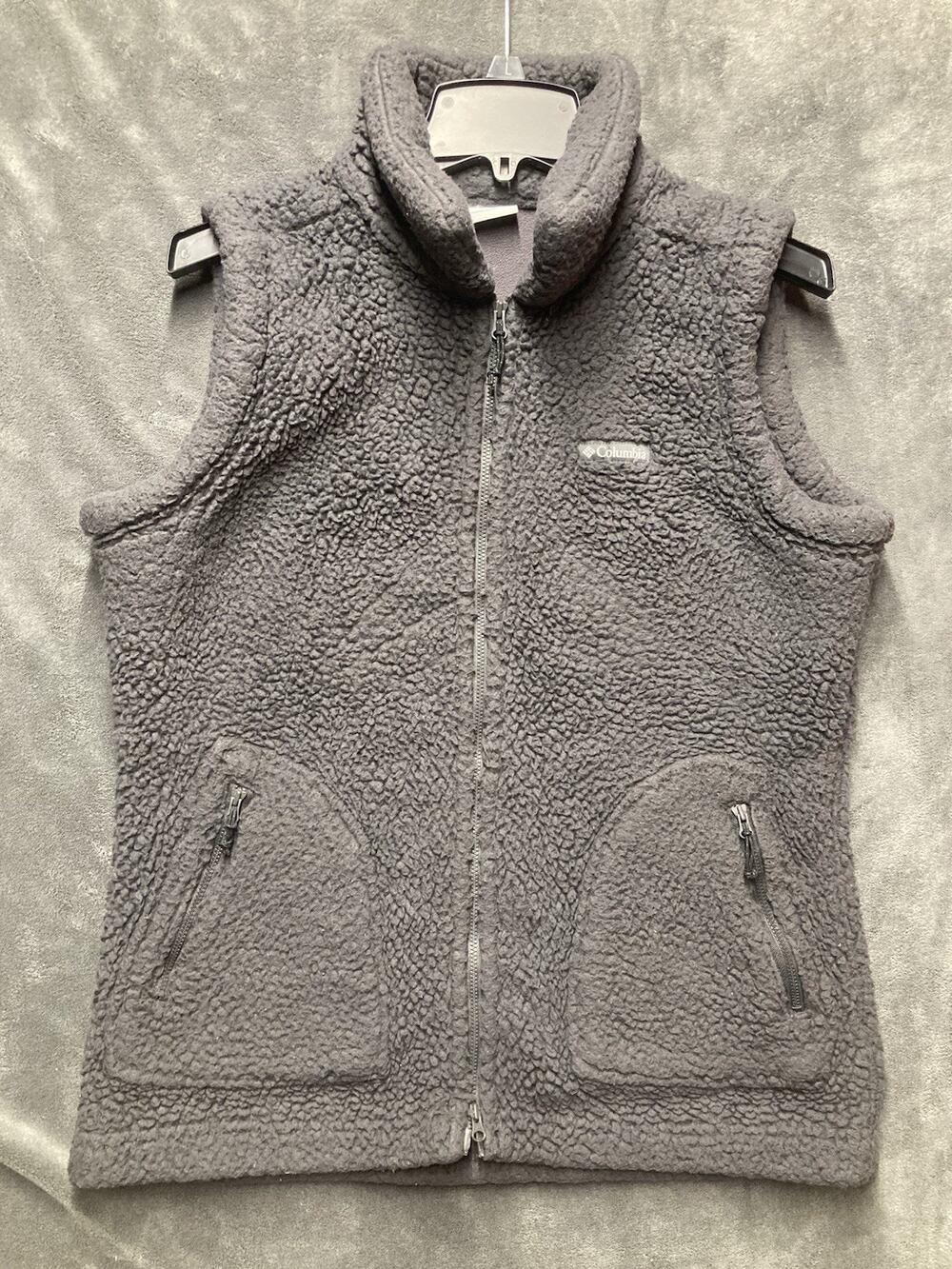 Columbia Sherpa Fleece Vest Woman’s L Gray Outdoor Hiking Pockets Gorpcore Cozy